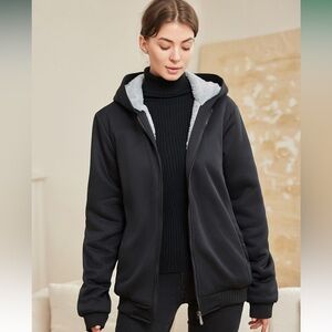 Sherpa Lined Black Hooded Zip-up Sweatshirt